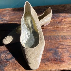Manolo Blahnik tan quilted flats
